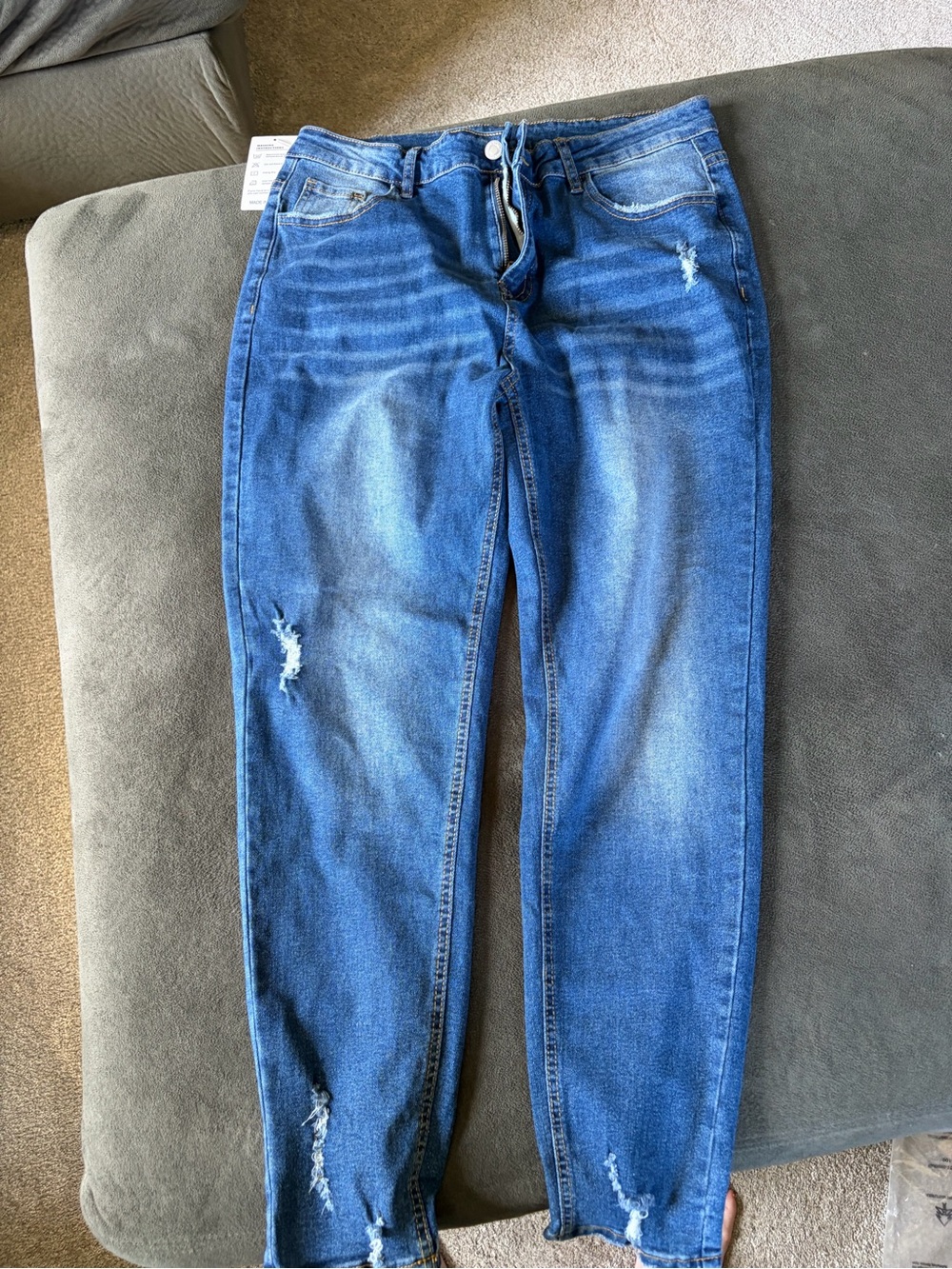 Women’s Skinny Distressed Jeans — Blue Stretch Denim